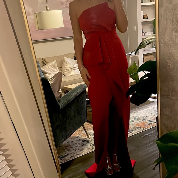 Black Halo Strapless Red Gown Dress - Picture 5 of 7